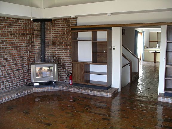 LR  Wood stove, Brick floors