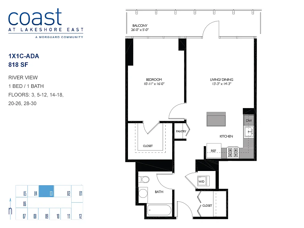 Floor plan 1x1C-ADA