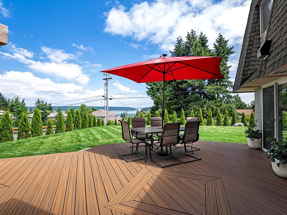 Peaceful flat backyard with view and bordered by trees