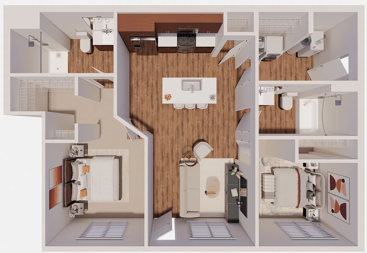 Floor plan D1 First Floor 2 Bedroom with Garage