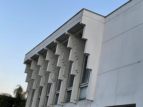 Front of building.