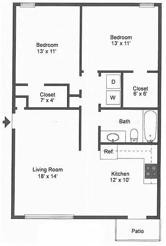 Floor plan 2 Bedroom 1 Bath South