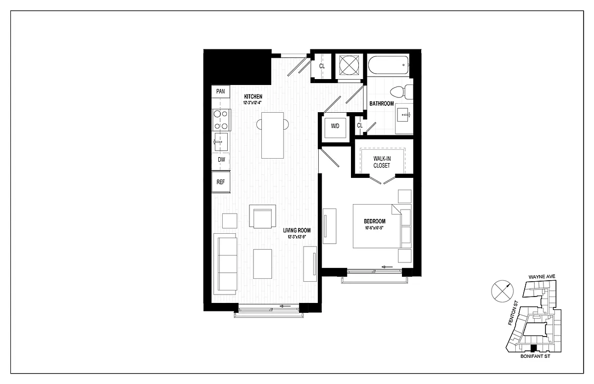 Floor plan 1 Bed 1 Bath A04c