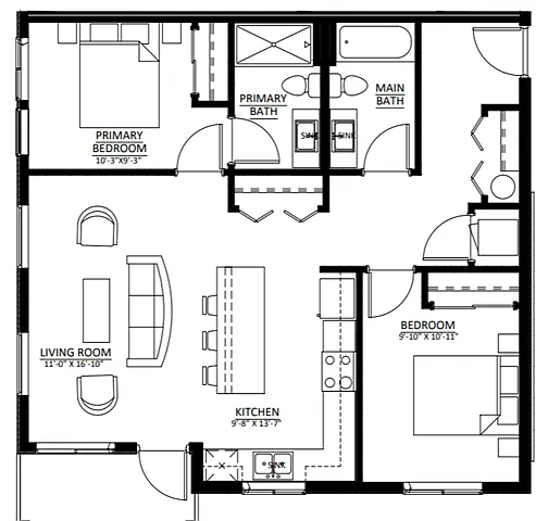 Floor plan Two Bedroom Two Bath (B1)