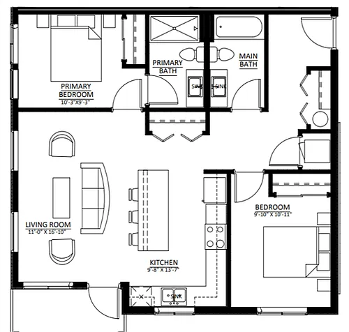 Floor plan Two Bedroom Two Bath (B1)