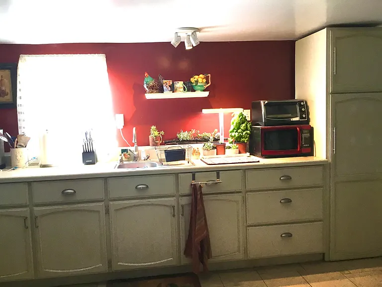 Kitchen with old red paint