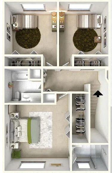 Floor plan Three Bedroom/Townhouse/Two and One Half Bath