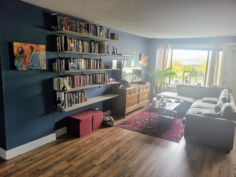 Current picture of living room w/built in wall shelves