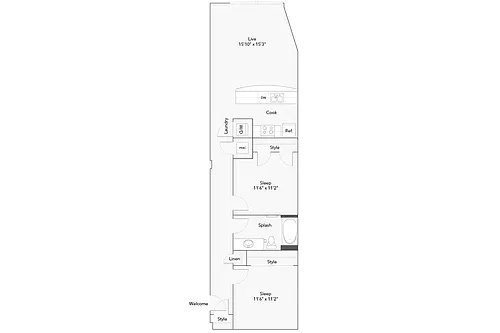 Floor plan 2 BR x 1 BA - B - Income-Restricted (50)