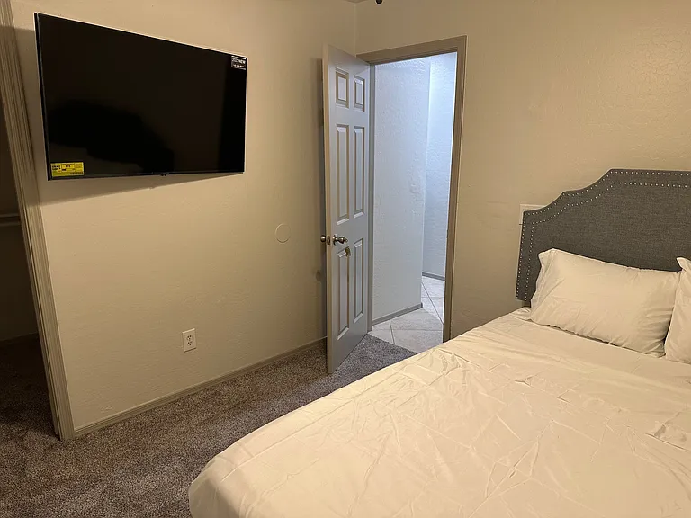 Room has a Queen Size Memory Foam Mattress, and 2 pillows included with linens.