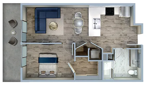 Floor plan 1Bed/1Bath-1A