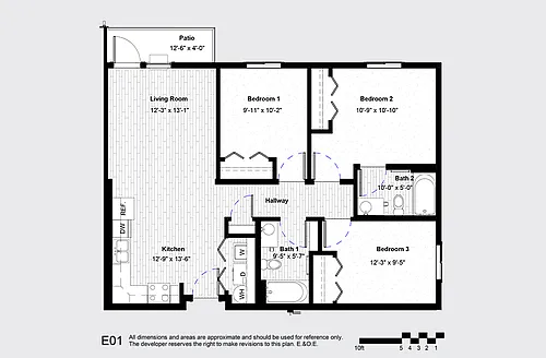 Floor plan Three Bedroom Two Bath