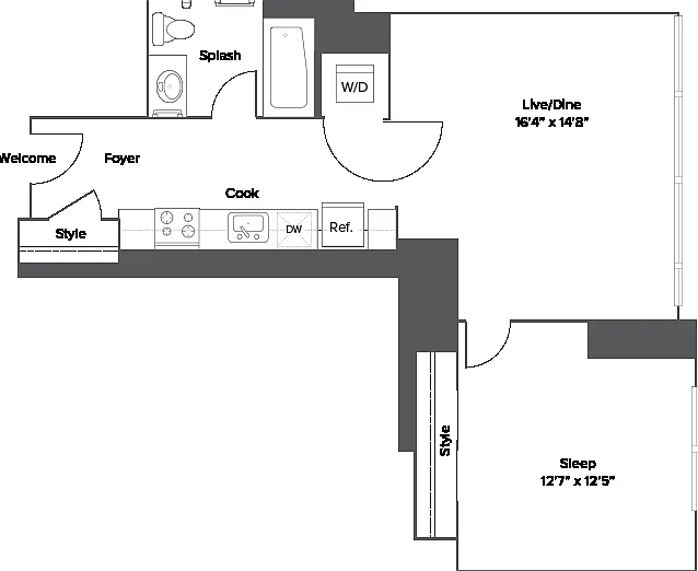 A15T 1-Bedroom Floorplan A15T 1-Bedroom Floorplan