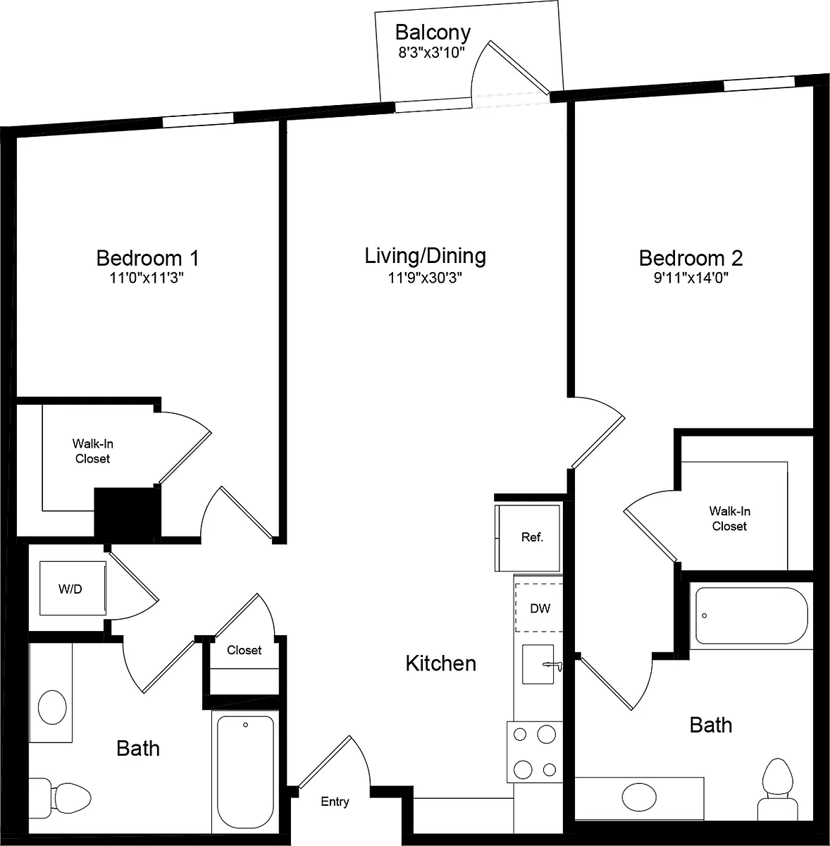 Floor plan 2A - Angled with Balcony