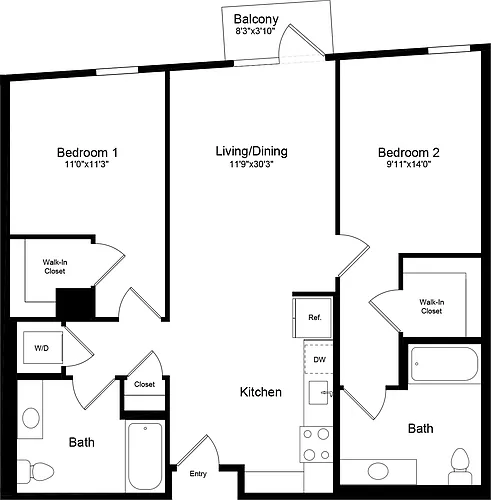 Floor plan 2A - Angled with Balcony