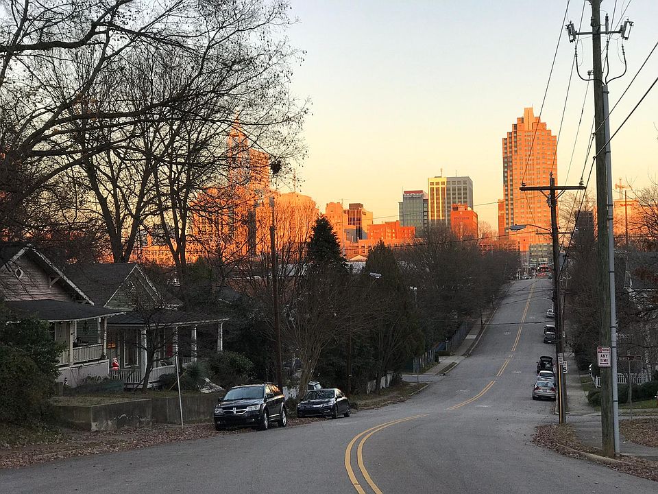 Downtown Raleigh at sunset from the corner