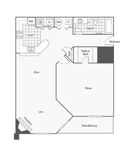 Floor plan 1 BR x 1 BA - A1 - (Affordable 50)