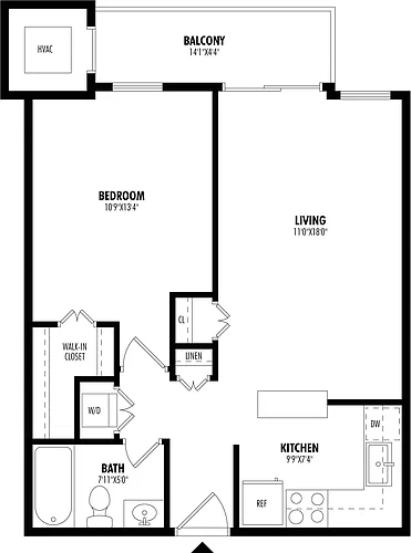 Floor plan 1 Bed/1 Bath-A1A