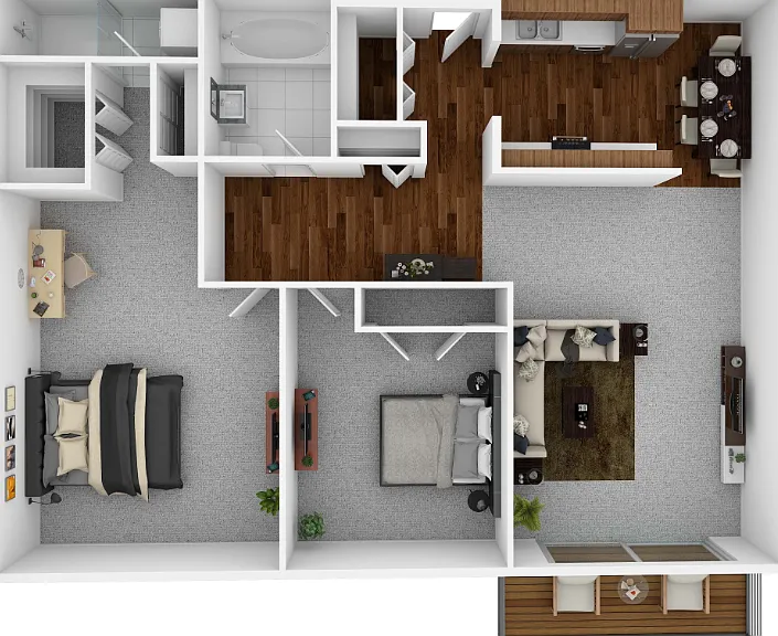 Two Bedroom 1.5 Bathroom Floorplan Diagram