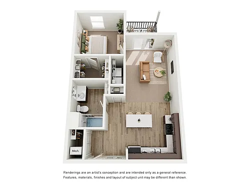 Floor plan One Bedroom One Bath A