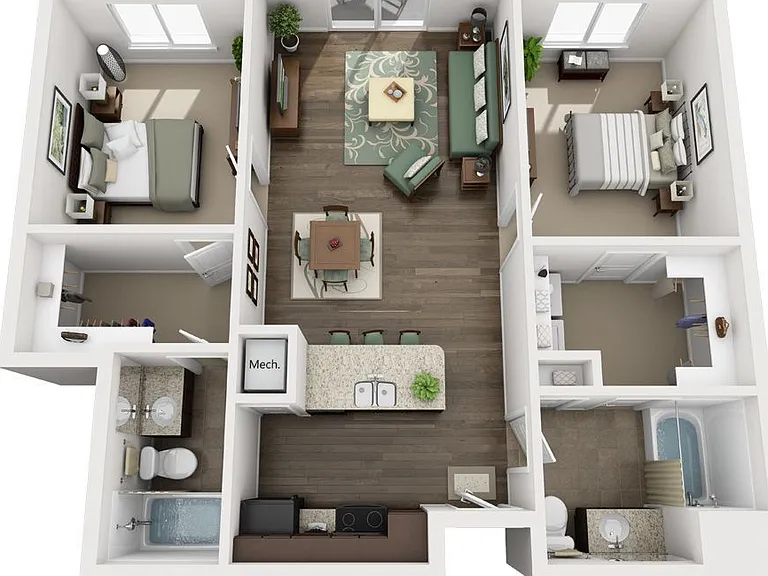 2 Bedroom floor plan Cottages on 7th - 55+ Active Adult