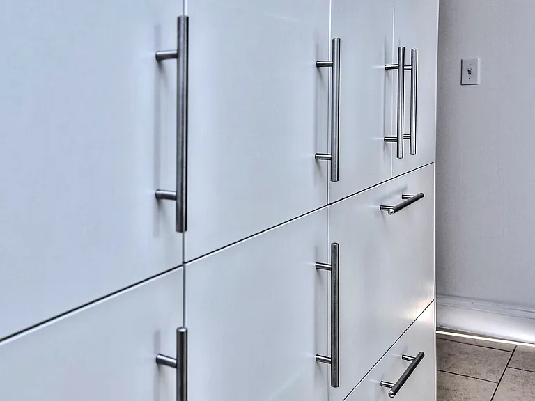 Wall of storage in the kitchen