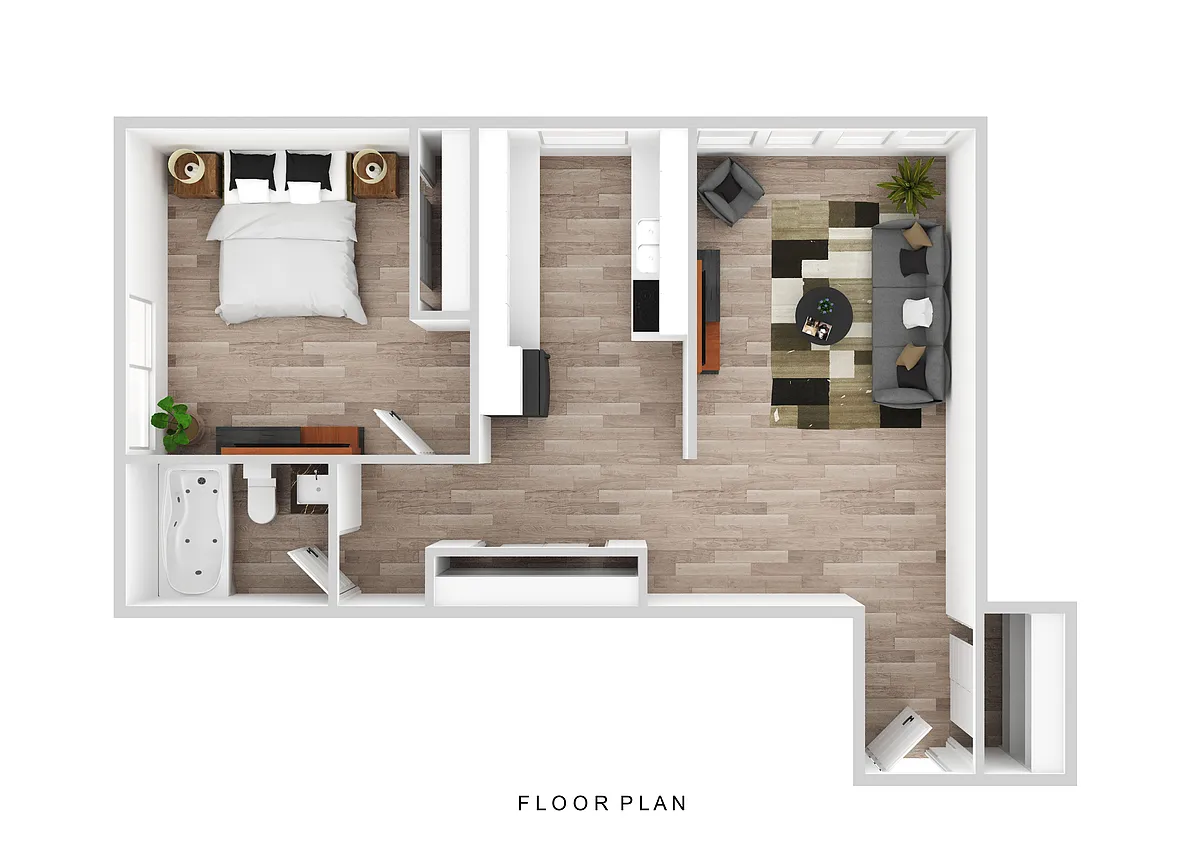 Floor plan One Bed Center Unit with Balcony