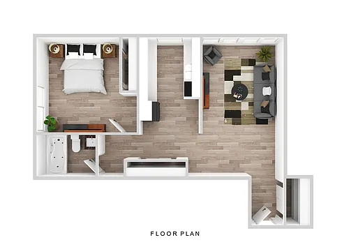 Floor plan One Bed Center Unit with Balcony