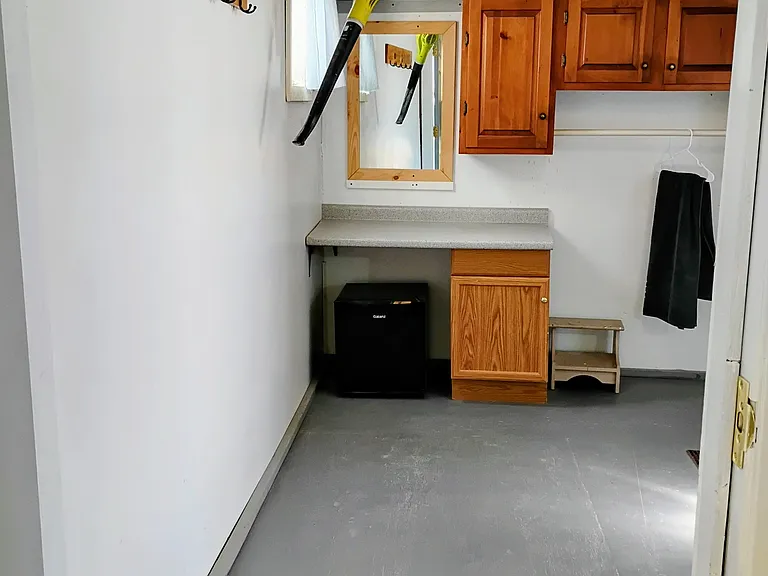 View from Kitchen with lockable Steel door open. Ceiling Hook for a bike!