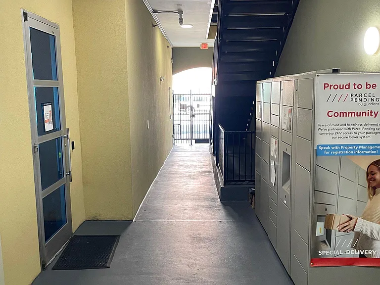Package center, gym door, street access, all near unit!
