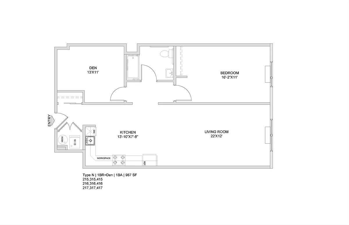 Floor plan 1 Bed-with Den