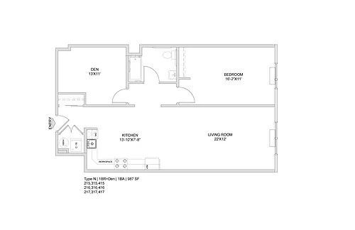 Floor plan 1 Bed-with Den