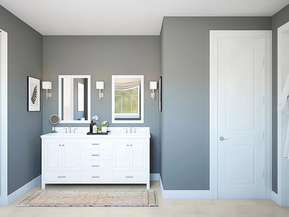 Primary bath with freestanding vanity