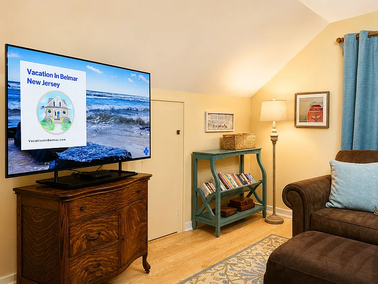 Reading nook with a new Sony smart TV; stream your own Netflix, Prime, YouTube, etc.