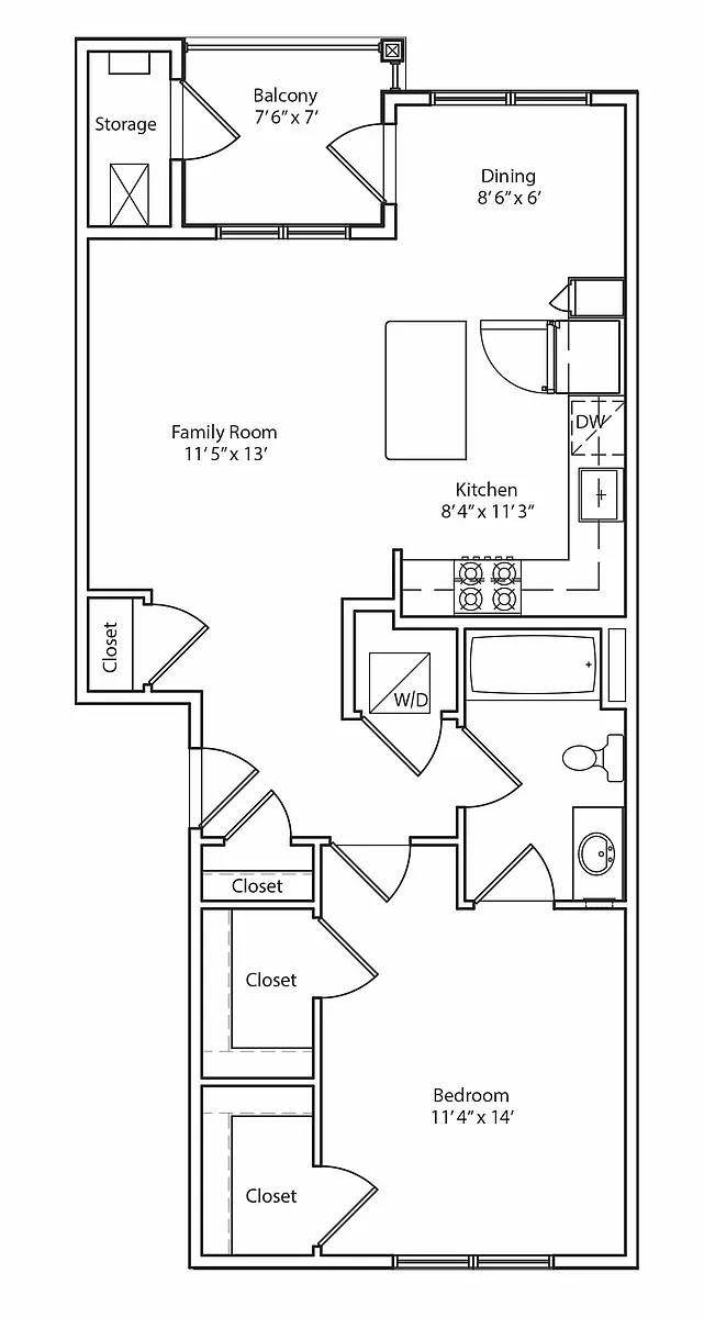 Floor plan 1 Bedroom 1 Bath Lux