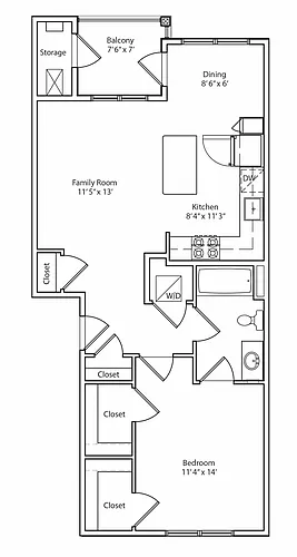 Floor plan 1 Bedroom 1 Bath Lux
