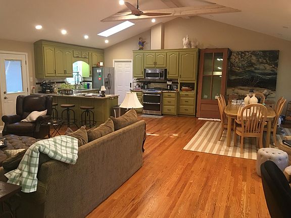 Sky light in kitchen brings in lots of natural light.