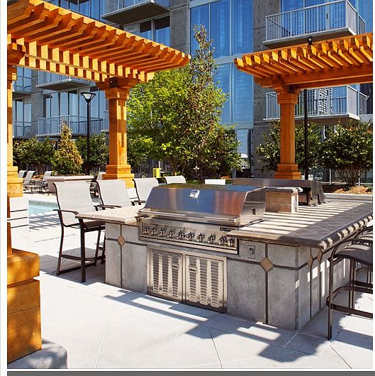 Shared pool deck/outdoor grill space