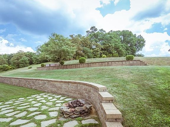 Stone retaining walls complete this tiered private oasis.