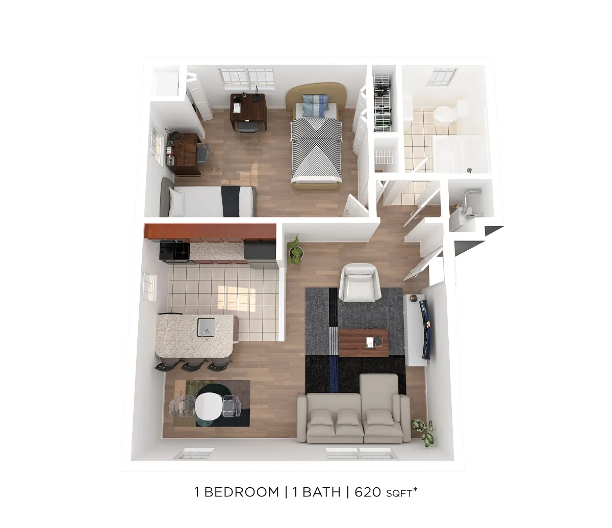 Floor plan One Bedroom - 620 sqft