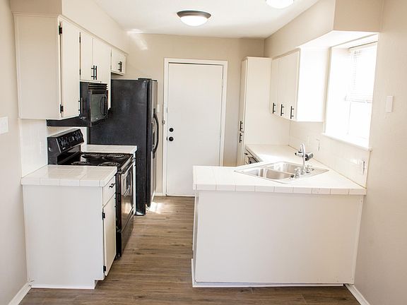 View from dining nook into kitchen