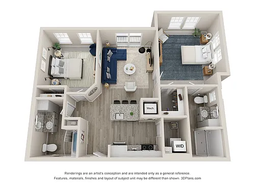 Floor plan The Waterway | 2 Bed | 2 Bath