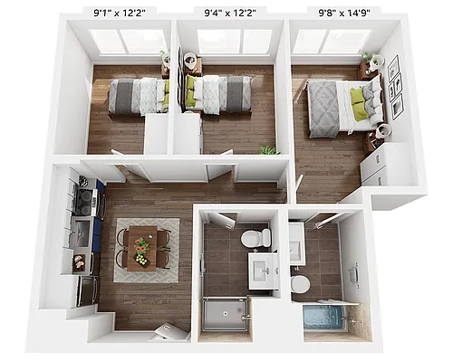 Floor plan Three Bedroom C2B