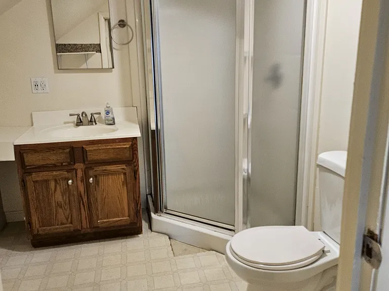 large bathroom. Plenty of space to add your own storage accessories