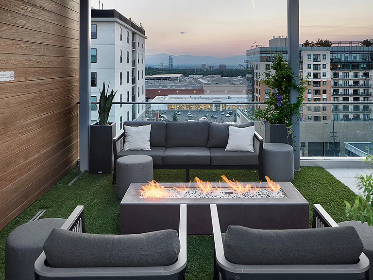 Apartment rooftop and fire pit at Griffis Cherry Creek North in Denver, Colorado.
