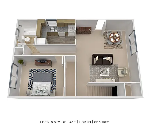 Floor plan One Bedroom - 663 sqft