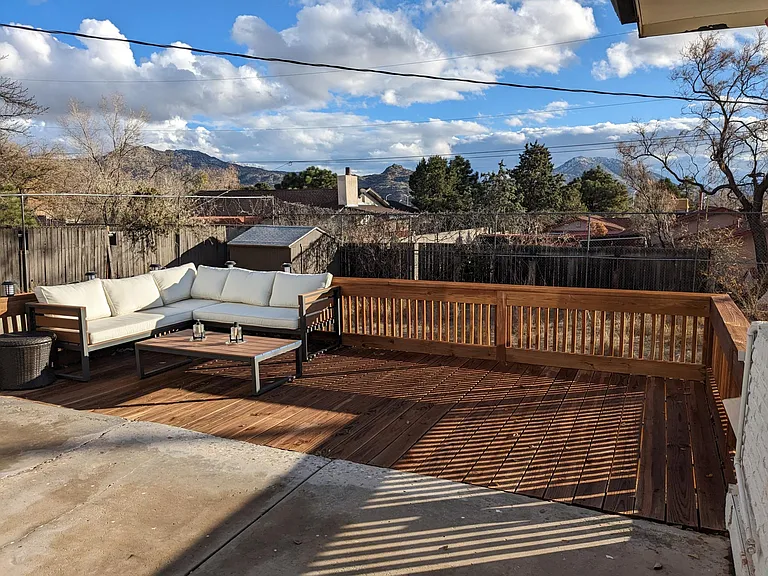 Large deck
*pictured furniture to show depth and dimension, furniture not included