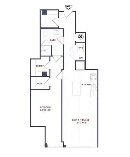 Floor plan 1 Bed/1 Bath-A15