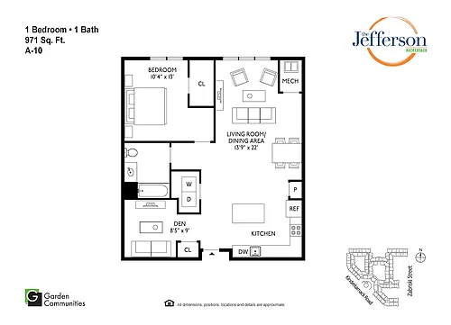 Floor plan A-10 One Bedroom w/Den