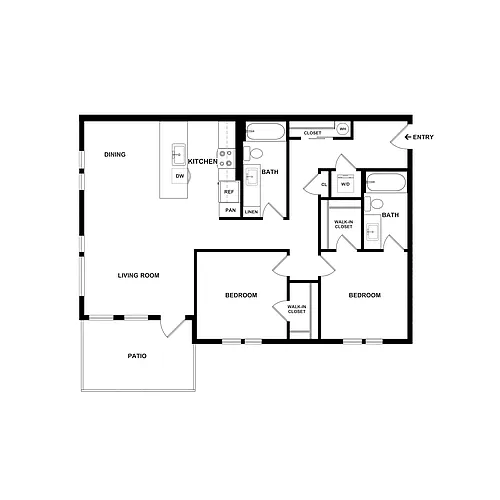 Floor plan 2 Bed 2 Bath Garden - 1104